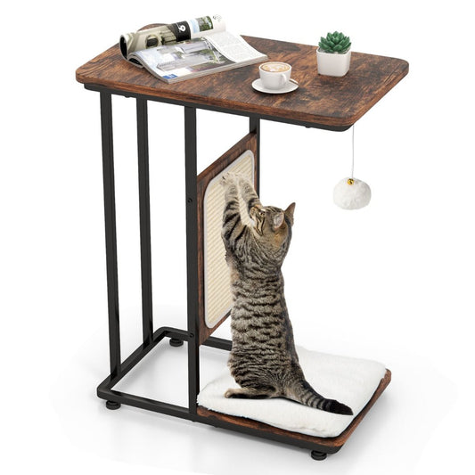 Multifunctional Cat Furniture with Sisal Scratching Post, Removable Cushion, and Ball - Rustic Brown, 50 x 30 x 64 cm