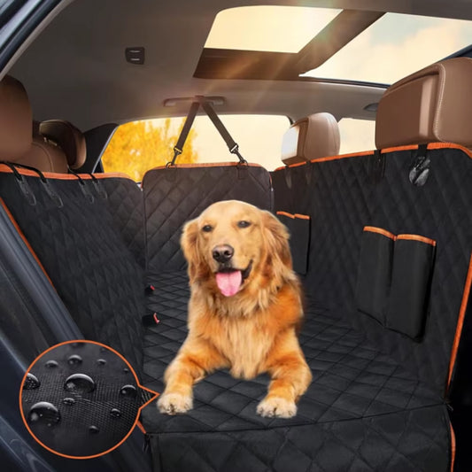 Dog Car Seat Cover for Rear Seats, Waterproof and Scratch-Resistant Protector, Black and Orange